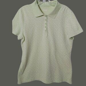 Basic Editions Womens Light Green Floral Polo Shirt Size Large